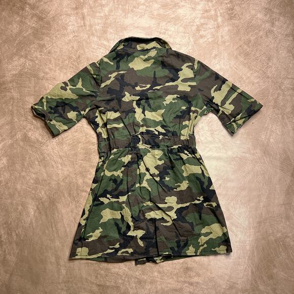 Vintage Y2K Handmade Camouflage Peplum Smock Top V Neck Mcbling Military Army - Picture 3 of 7